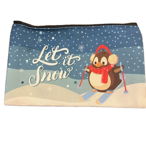 2/$10 Holiday Skiing Penguin Cosmetic Makeup Bag With Zipper